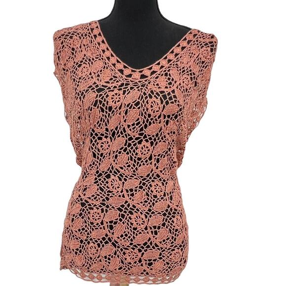 Moth Tops - Anthropologie Moth Womens Linen Rayon Floral Crochet Knit Lace Sweater Small